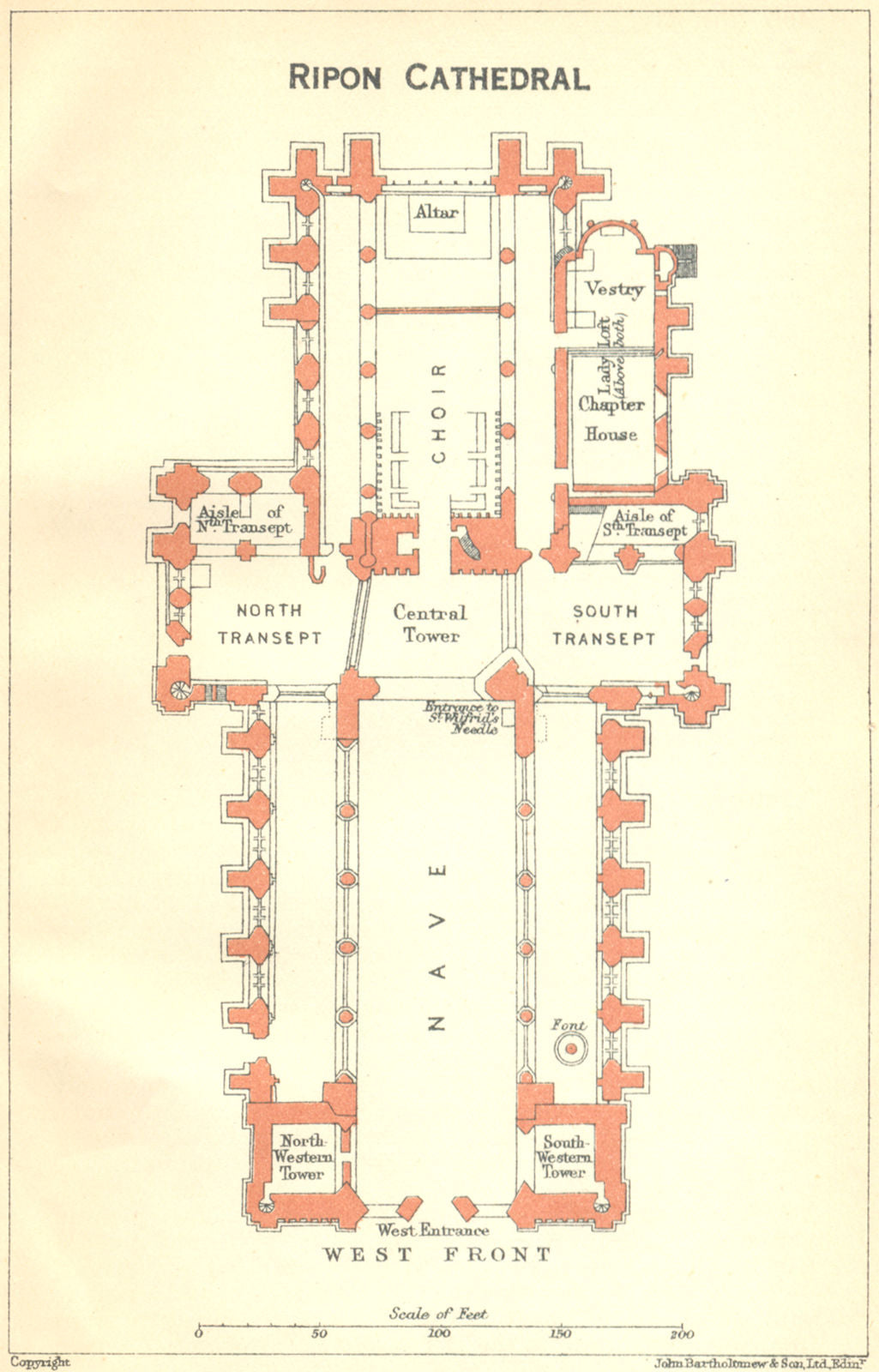 YORKS. Ripon cathedral 1924 old antique vintage map plan chart